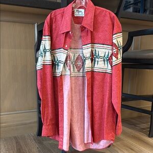 Roper Red Western Shirt with Geometric Design
